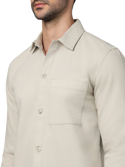 Beige Solid Cotton Shirt