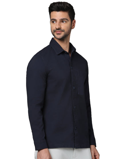 Navy Blue Solid Cotton Shirt