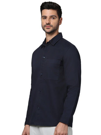 Navy Blue Solid Cotton Shirt