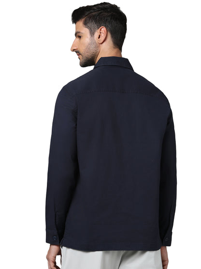 Navy Blue Solid Cotton Shirt