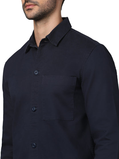 Navy Blue Solid Cotton Shirt