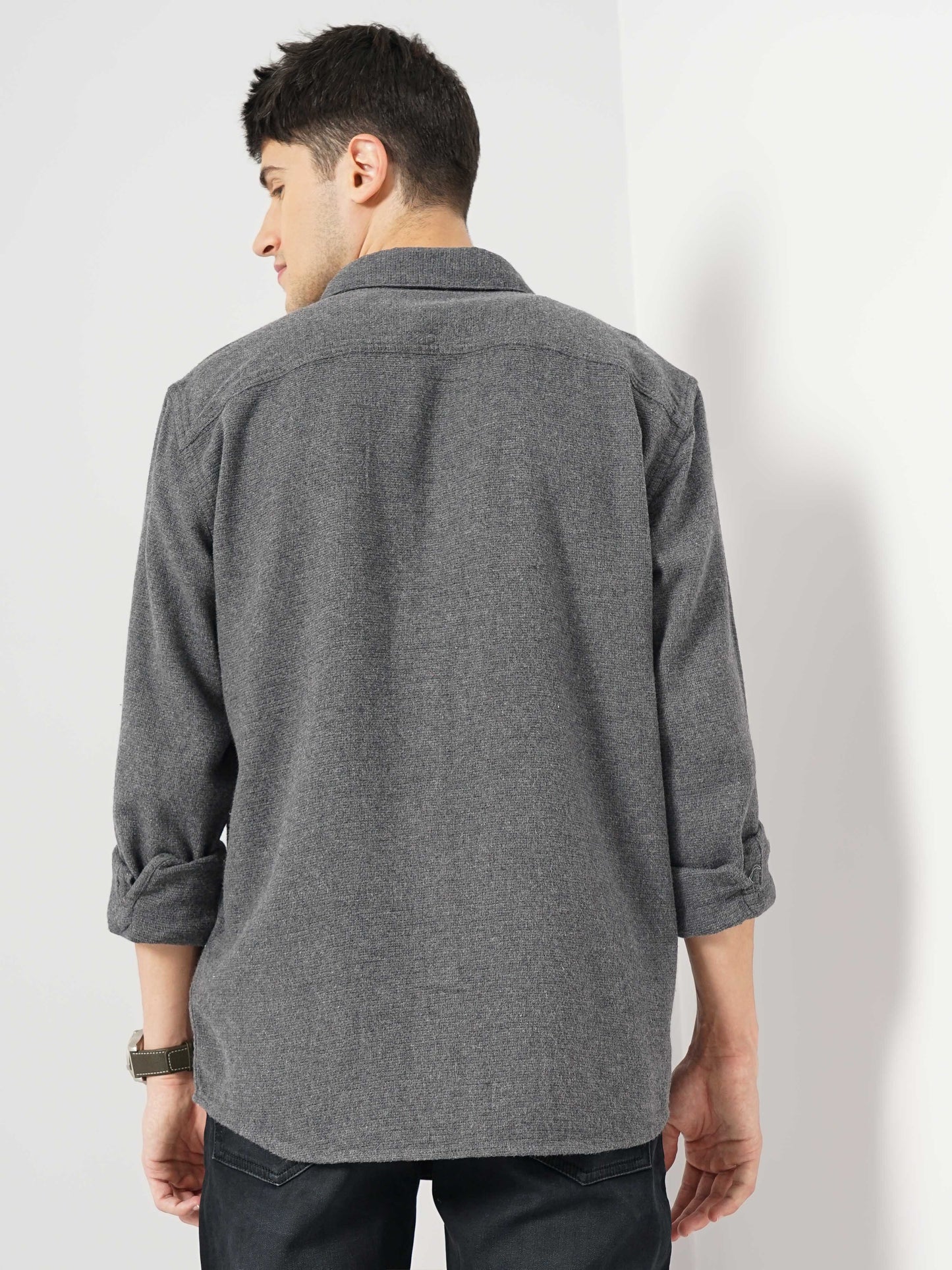 Grey Solid Cotton Shirt