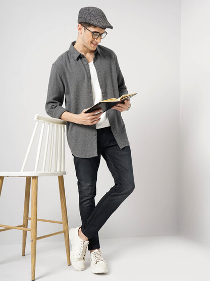 Grey Solid Cotton Shirt