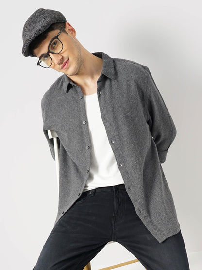 Grey Solid Cotton Shirt