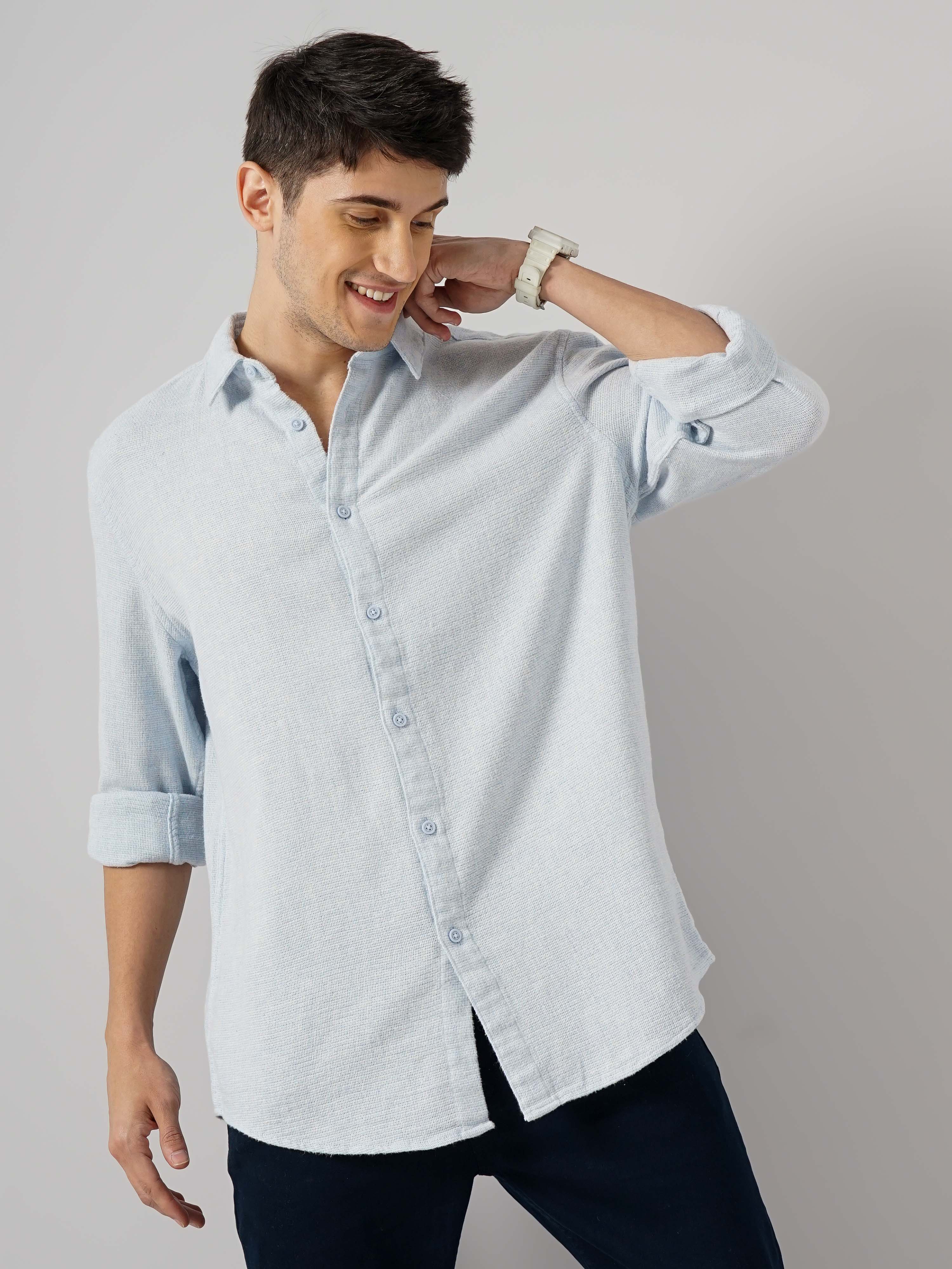 Blue Solid Cotton Shirt