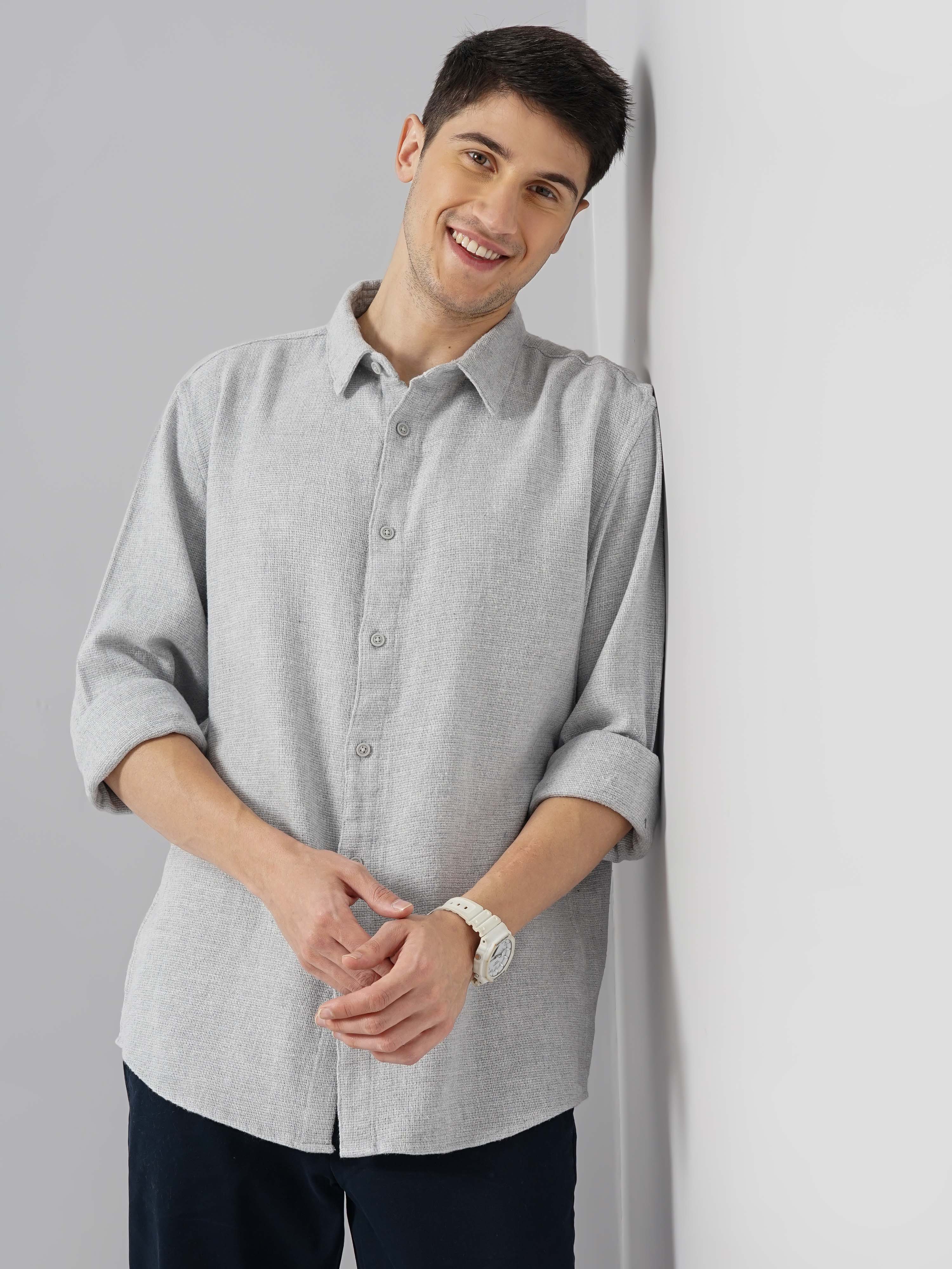 Grey Solid Cotton Shirt