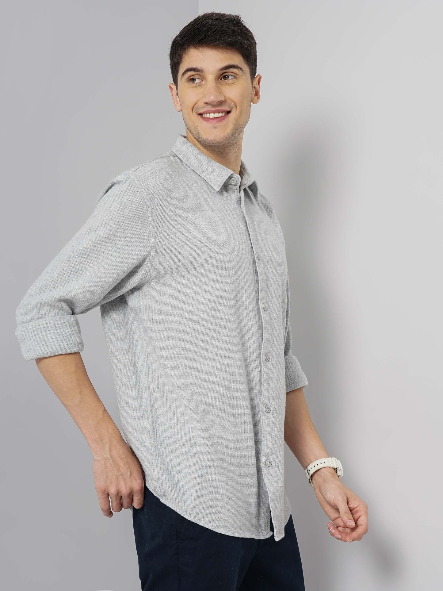 Grey Solid Cotton Shirt