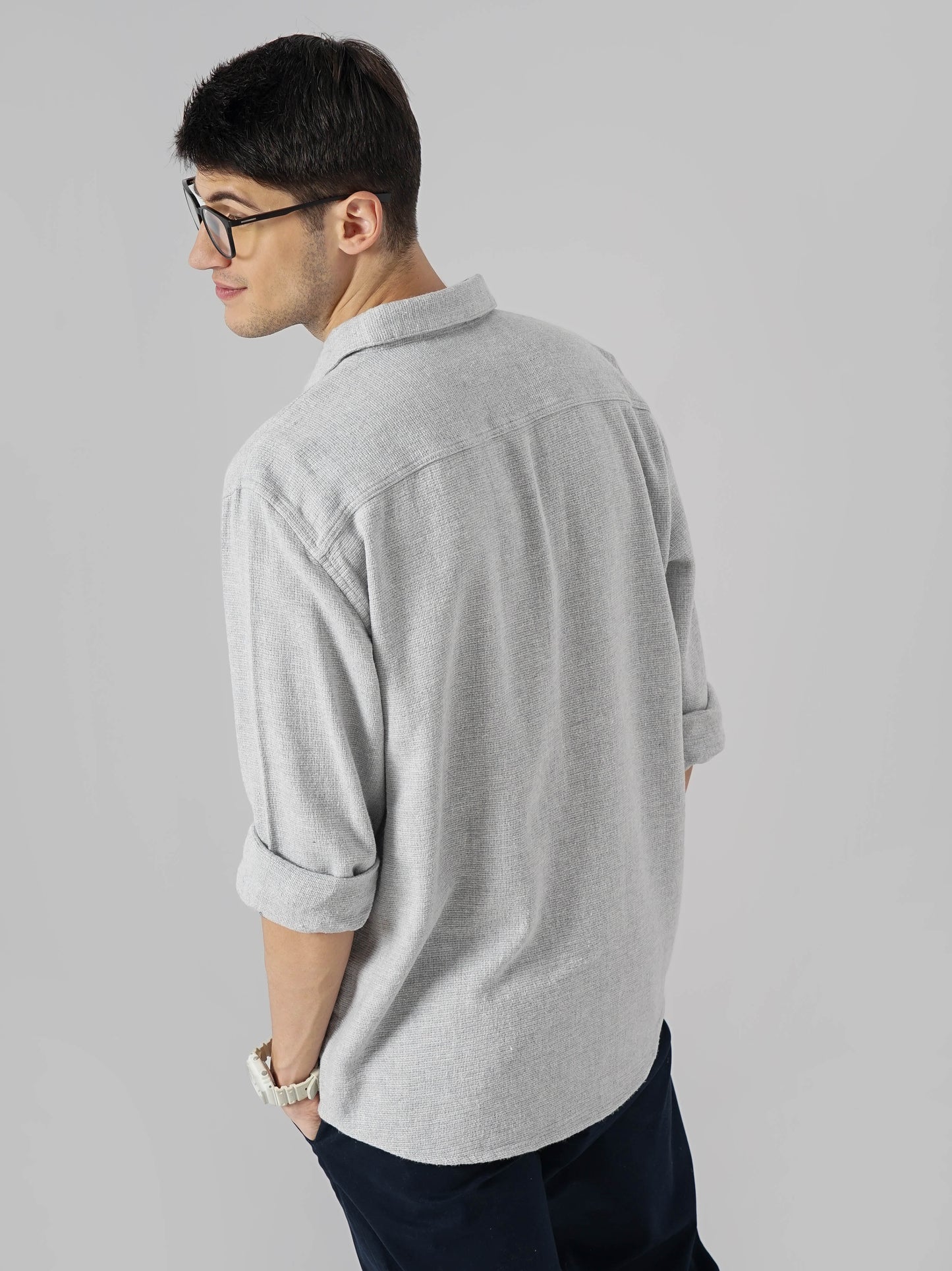 Grey Solid Cotton Shirt