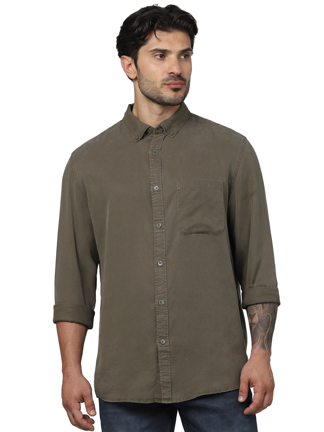 Khaki Solid Lyocell Shirt