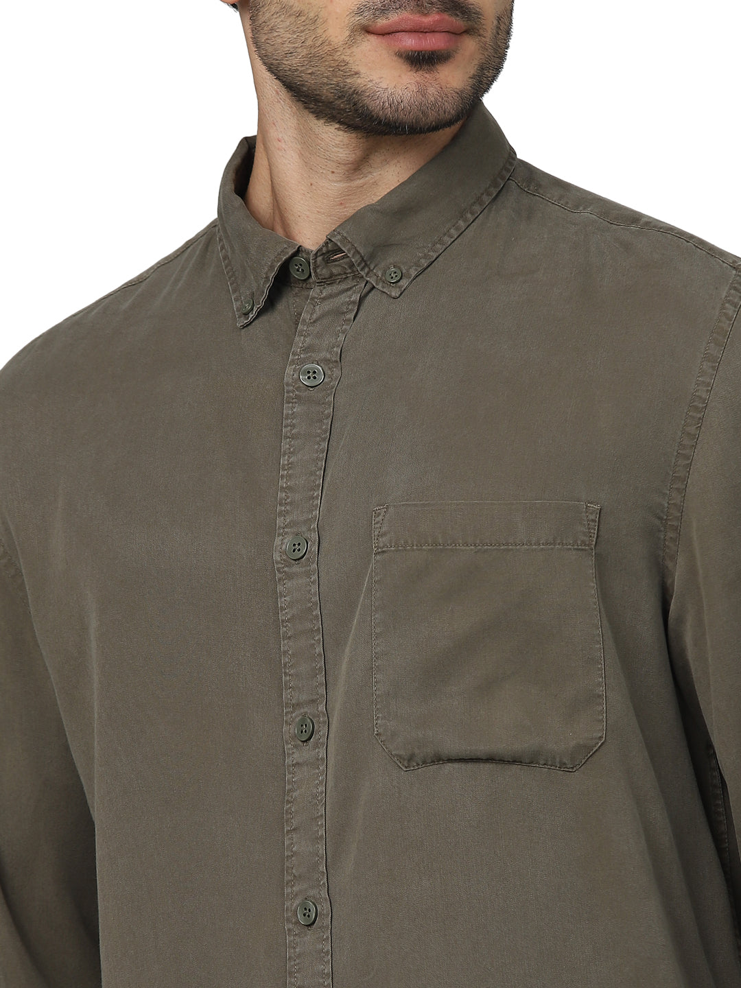 Khaki Solid Lyocell Shirt