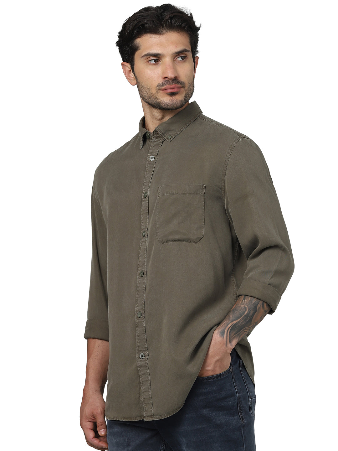 Khaki Solid Lyocell Shirt