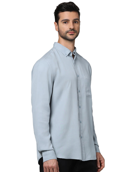 Blue Solid Lyocell Shirt