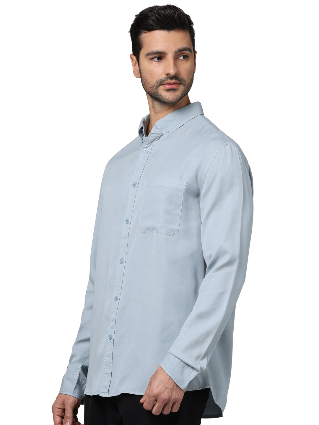 Blue Solid Lyocell Shirt