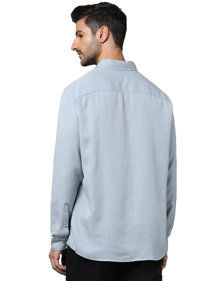 Blue Solid Lyocell Shirt