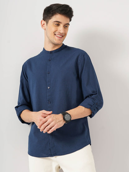 Blue Solid Linen Shirt