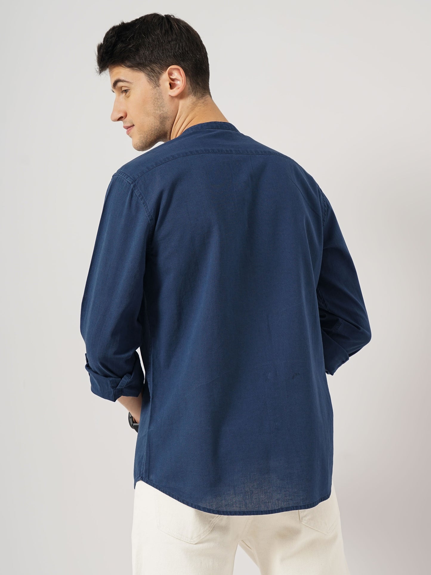 Blue Solid Linen Shirt