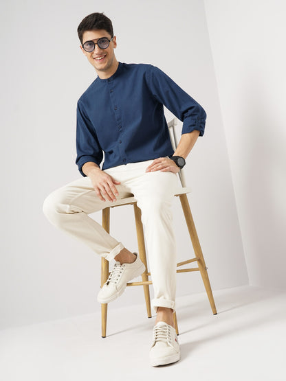 Blue Solid Linen Shirt