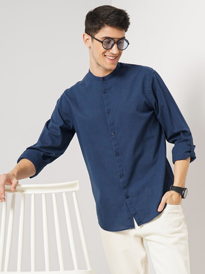 Blue Solid Linen Shirt