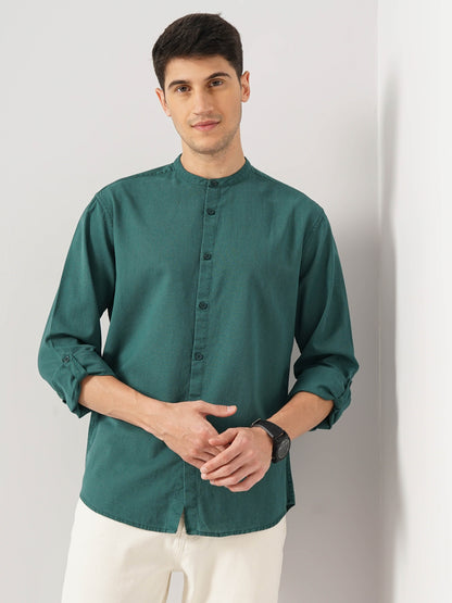 Green Solid Linen Shirt