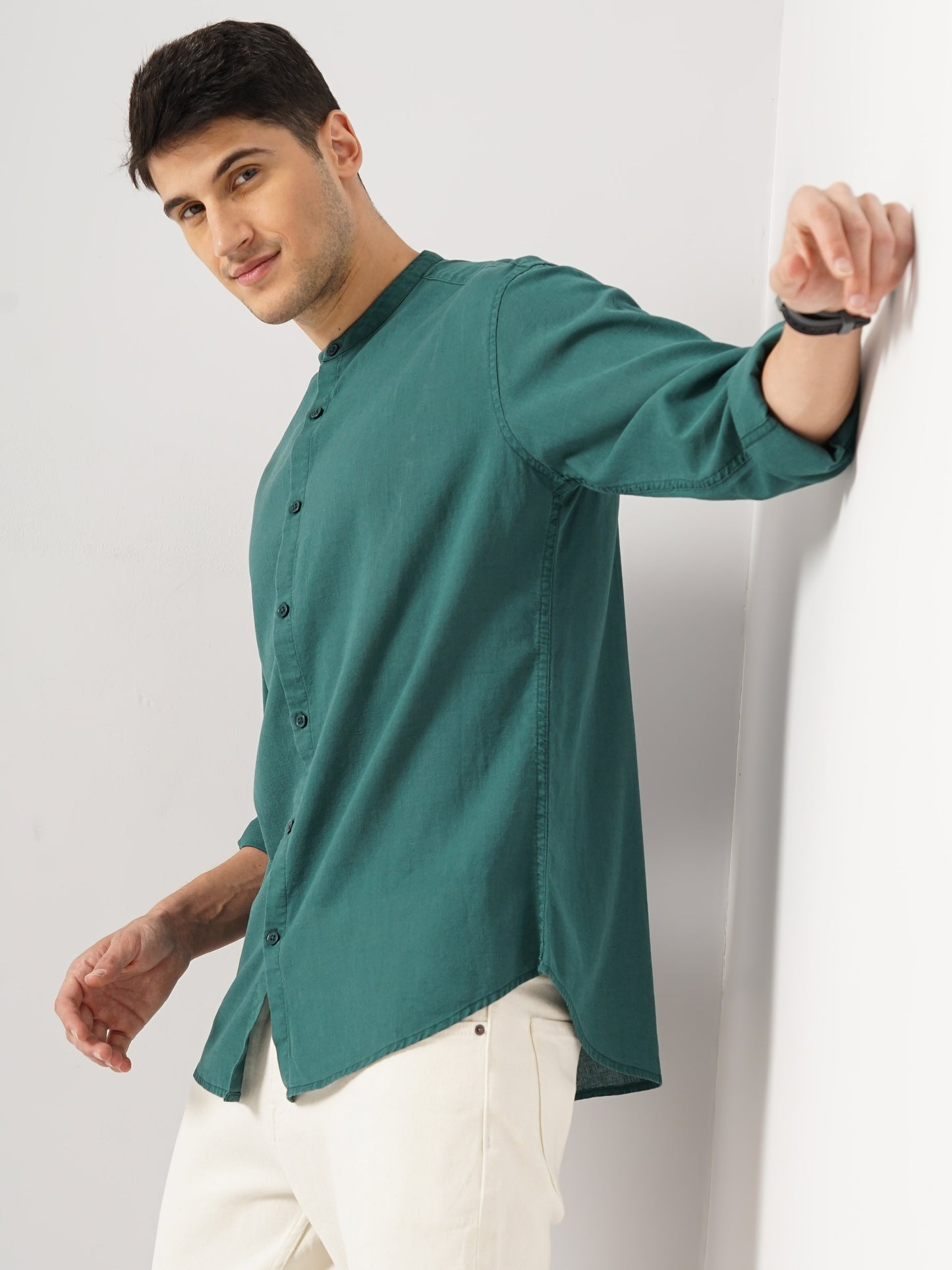 Green Solid Linen Shirt