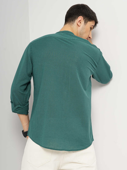 Green Solid Linen Shirt