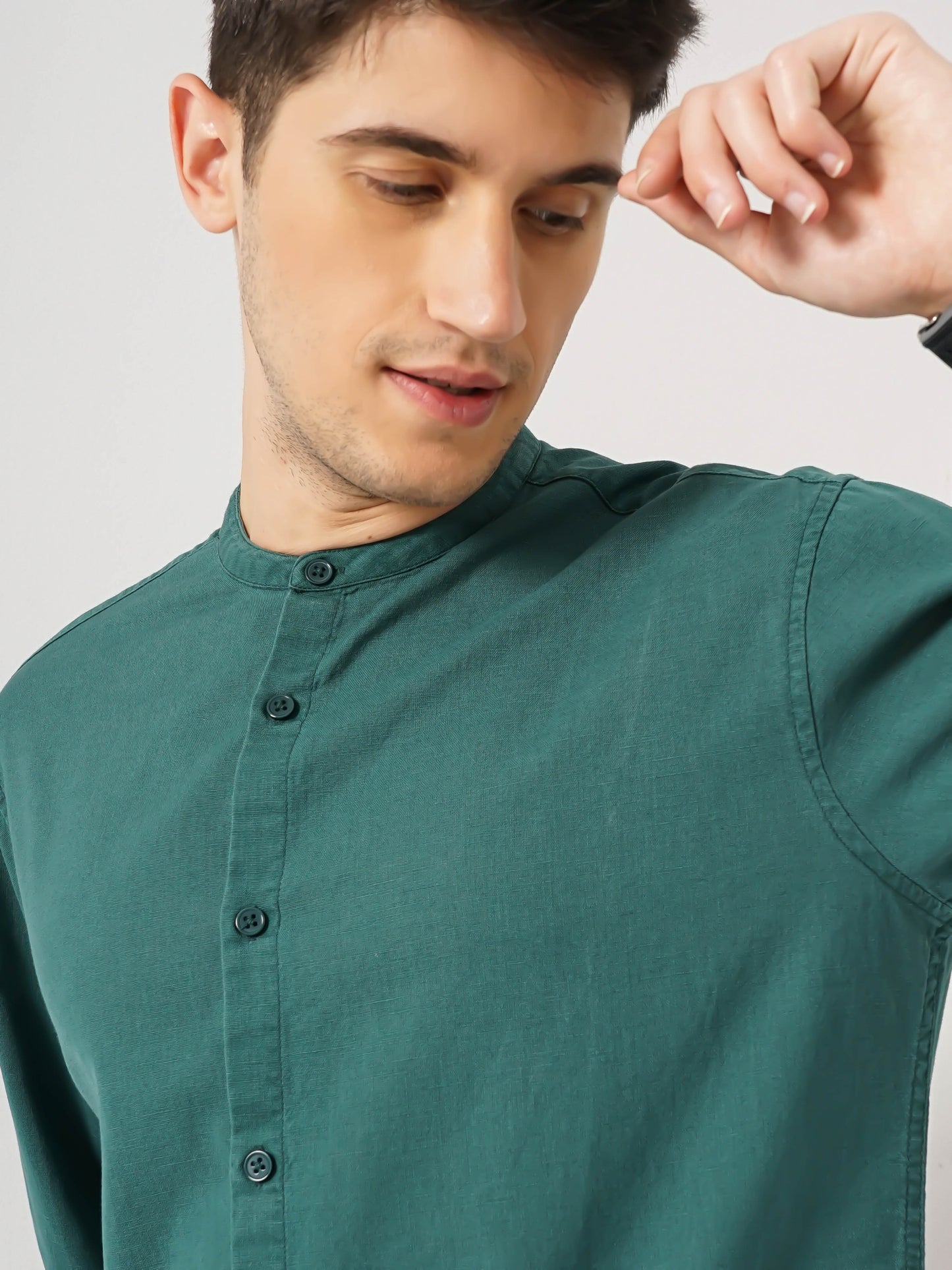 Green Solid Linen Shirt