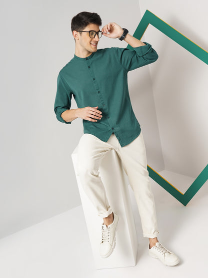 Green Solid Linen Shirt