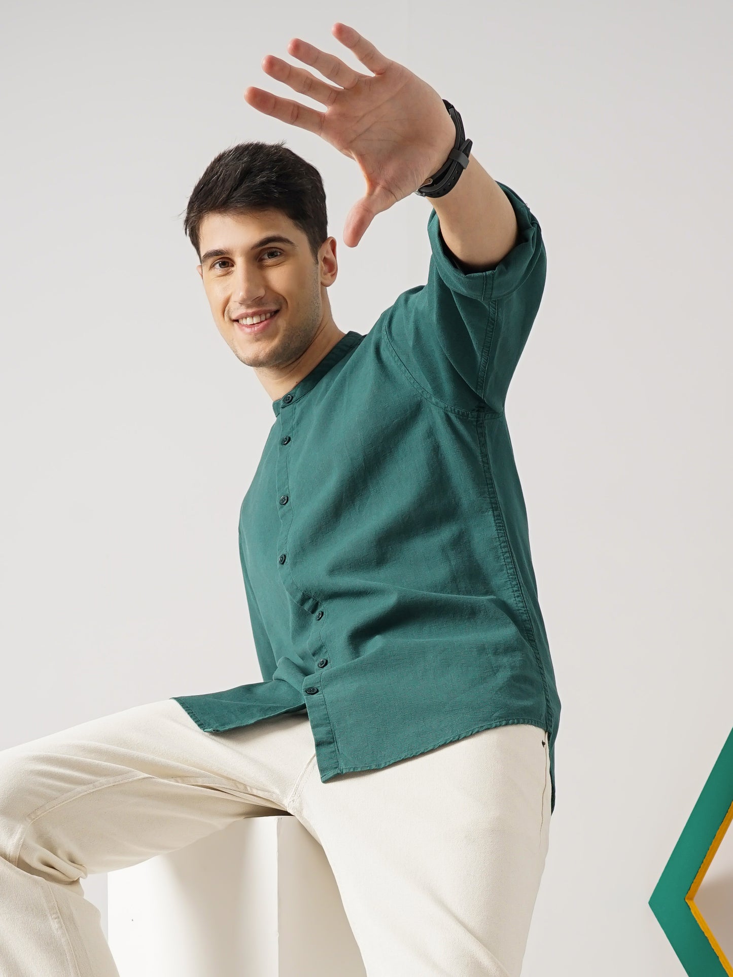 Green Solid Linen Shirt