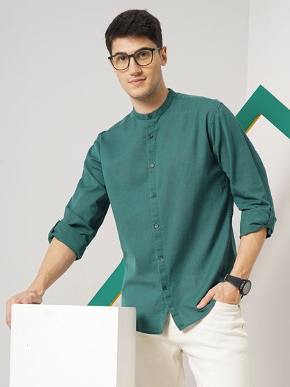 Green Solid Linen Shirt