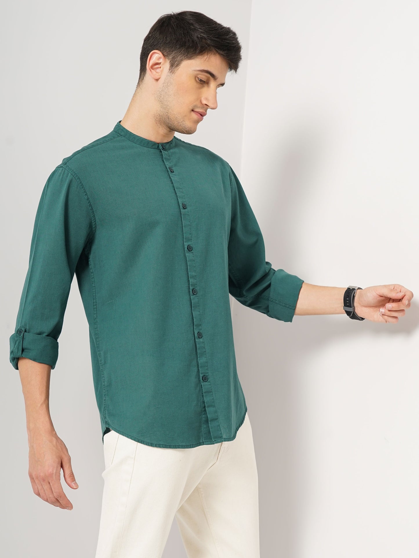 Green Solid Linen Shirt