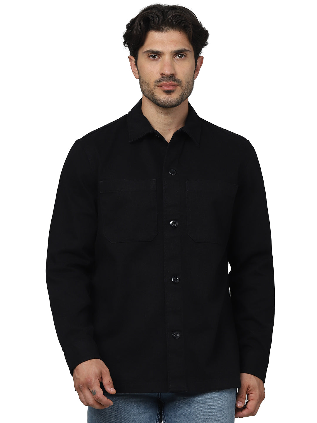 Black Solid Cotton Shirt