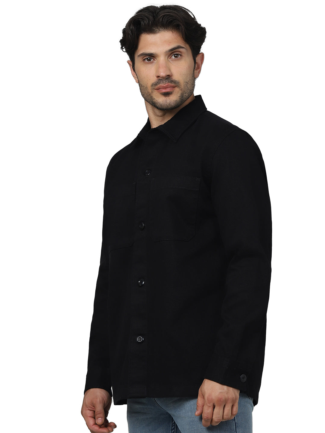 Black Solid Cotton Shirt