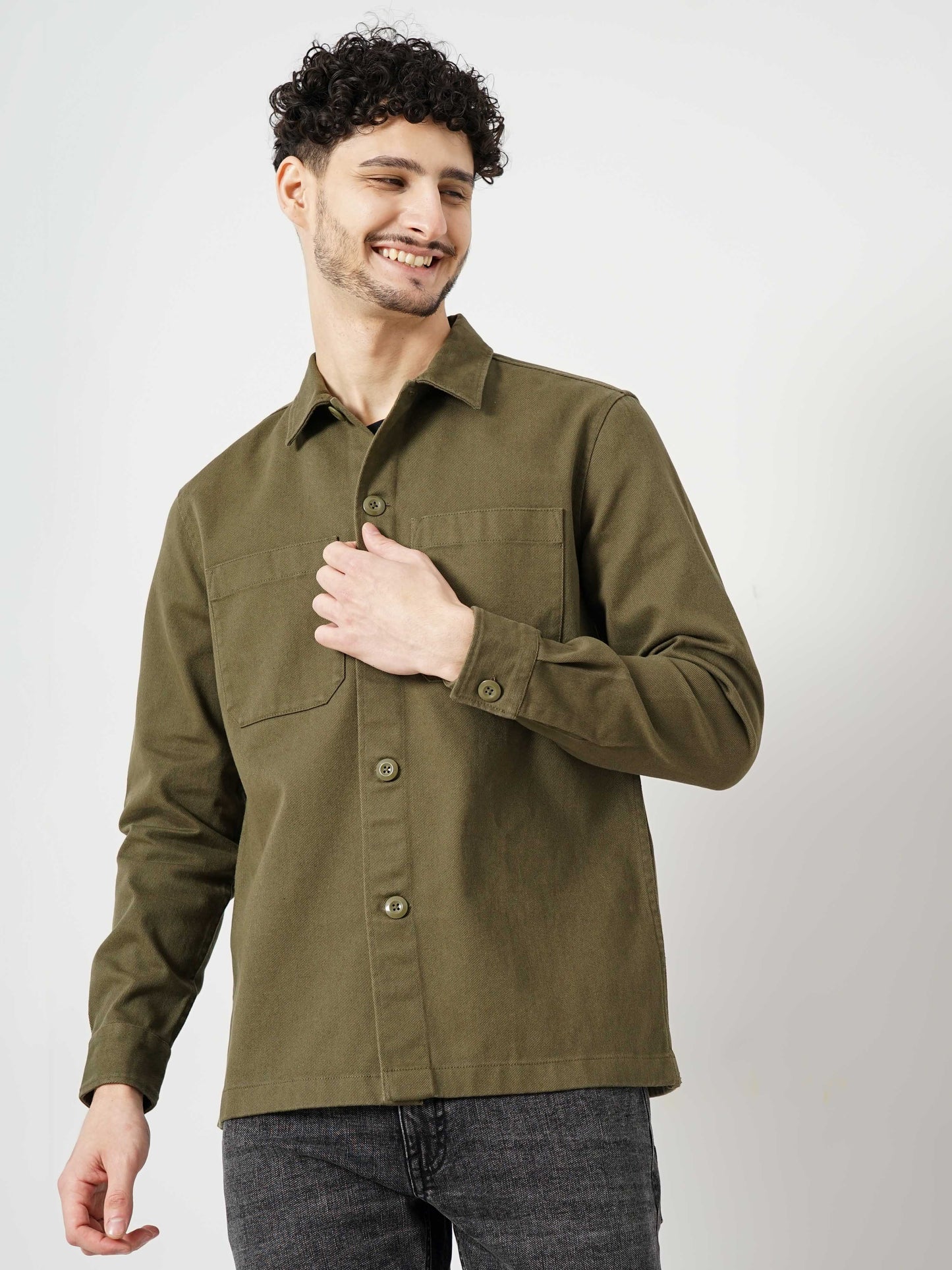 Khaki Solid Cotton Shirt