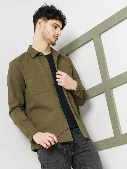 Khaki Solid Cotton Shirt