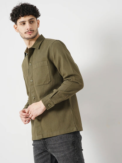 Khaki Solid Cotton Shirt