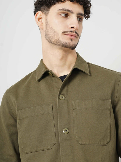 Khaki Solid Cotton Shirt