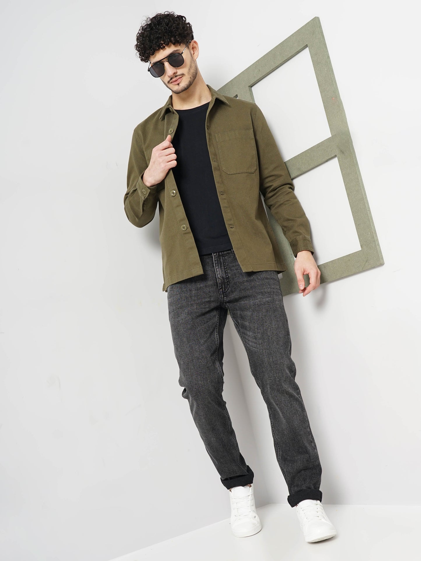 Khaki Solid Cotton Shirt