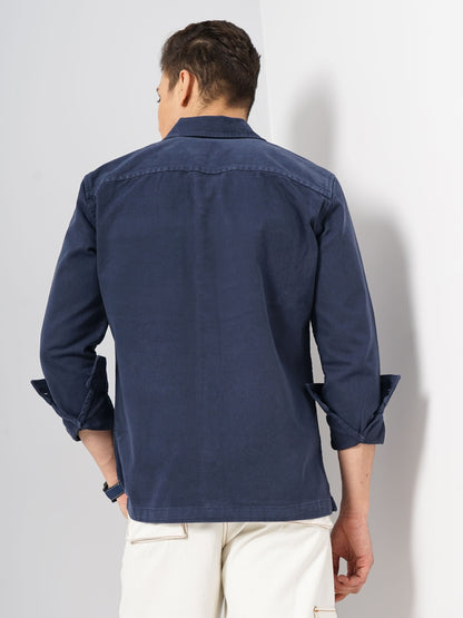 Navy Blue Solid Cotton Shirt