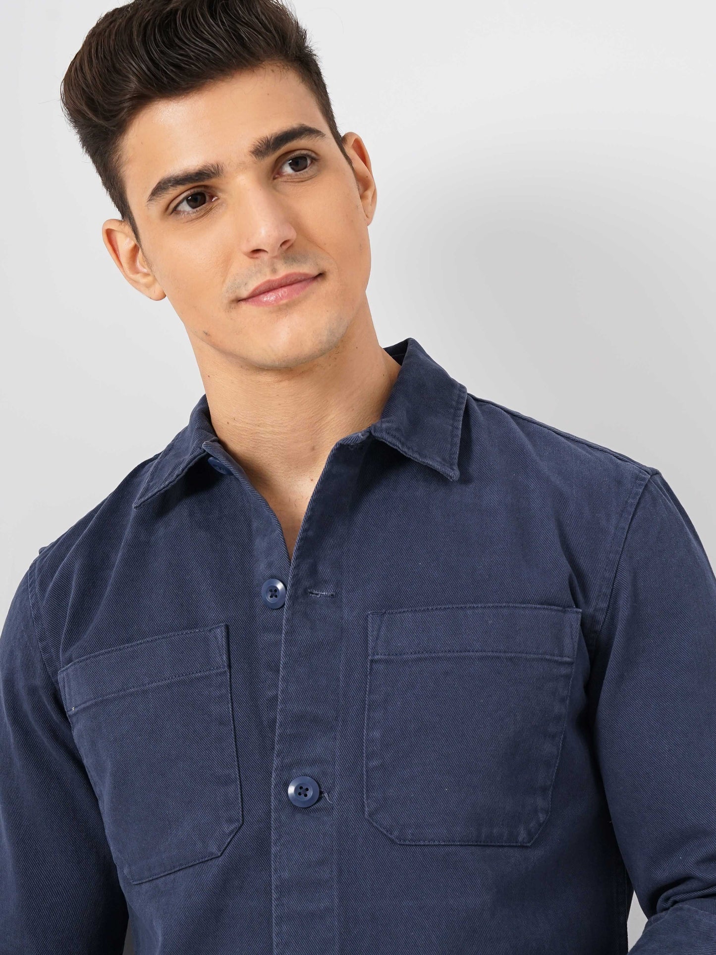 Navy Blue Solid Cotton Shirt