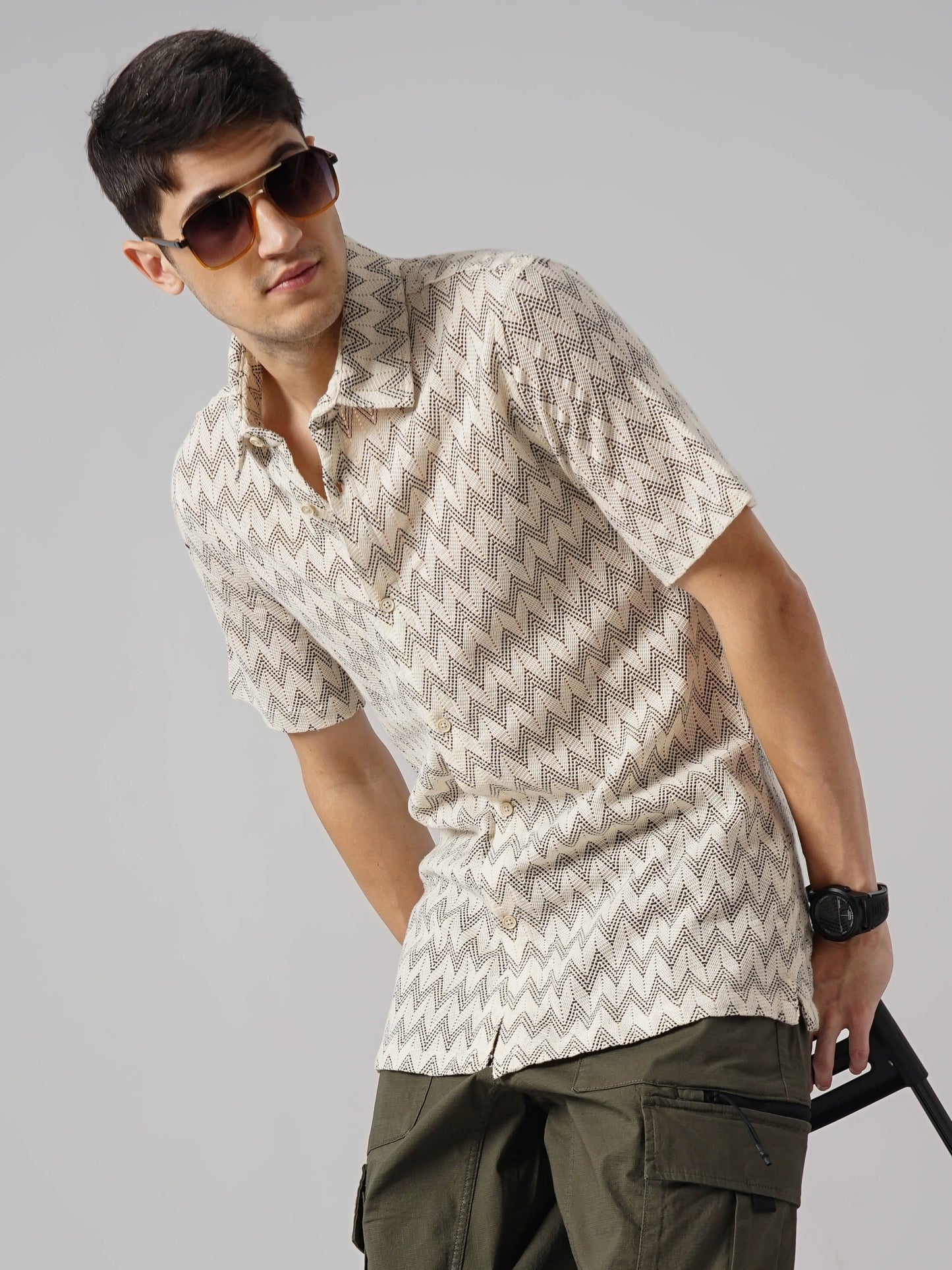 Beige Printed Cotton Shirt