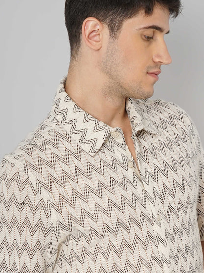 Beige Printed Cotton Shirt