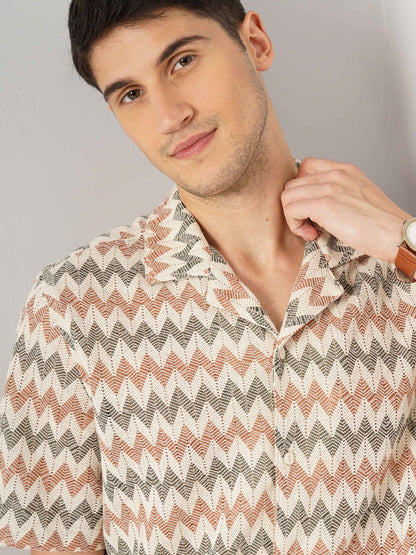 Beige Printed Cotton Shirt