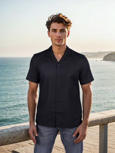 Celio* Solid Regular Fit Cotton-Blend Black Shirt