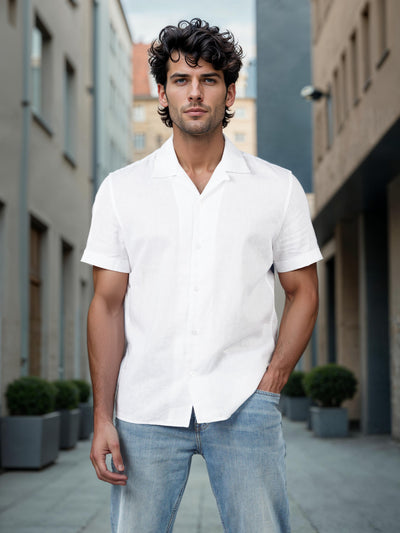 Celio* Solid Regular Fit Linen-Blend White Shirts