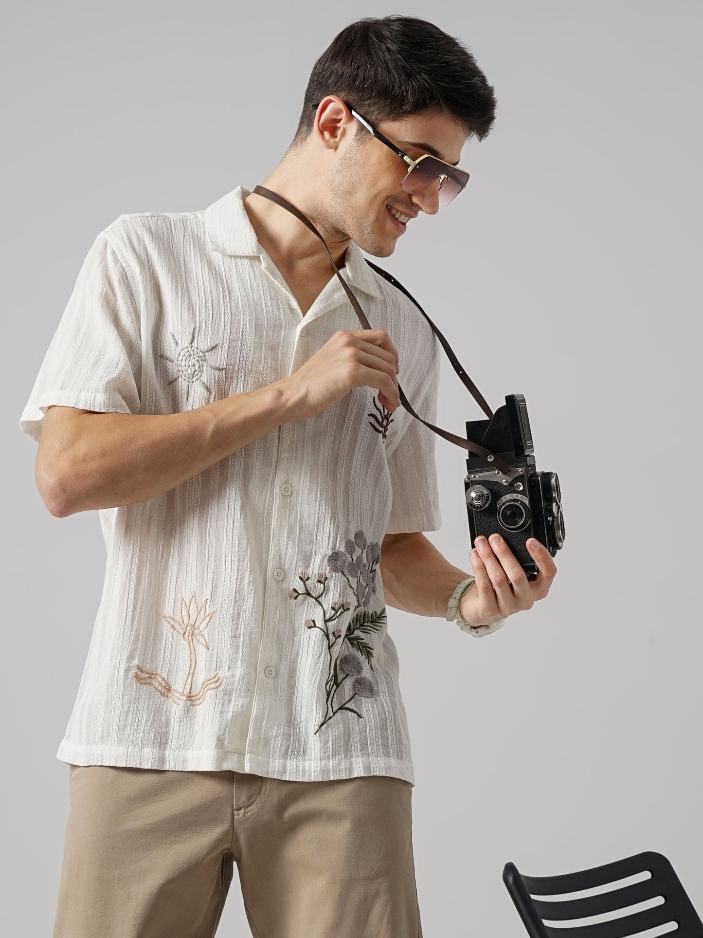 White Printed Cotton Shirt