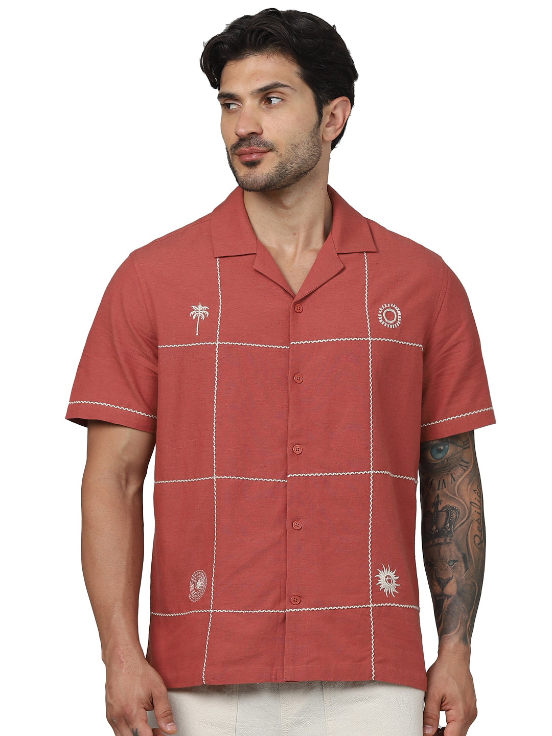 Red Embroidered Viscose Shirt