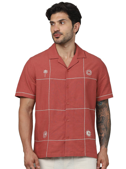 Red Embroidered Viscose Shirt