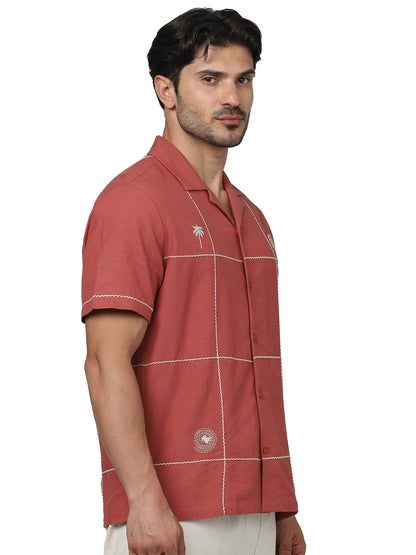 Red Embroidered Viscose Shirt