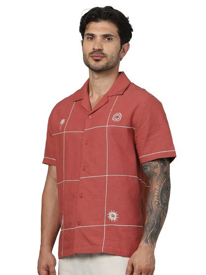 Red Embroidered Viscose Shirt