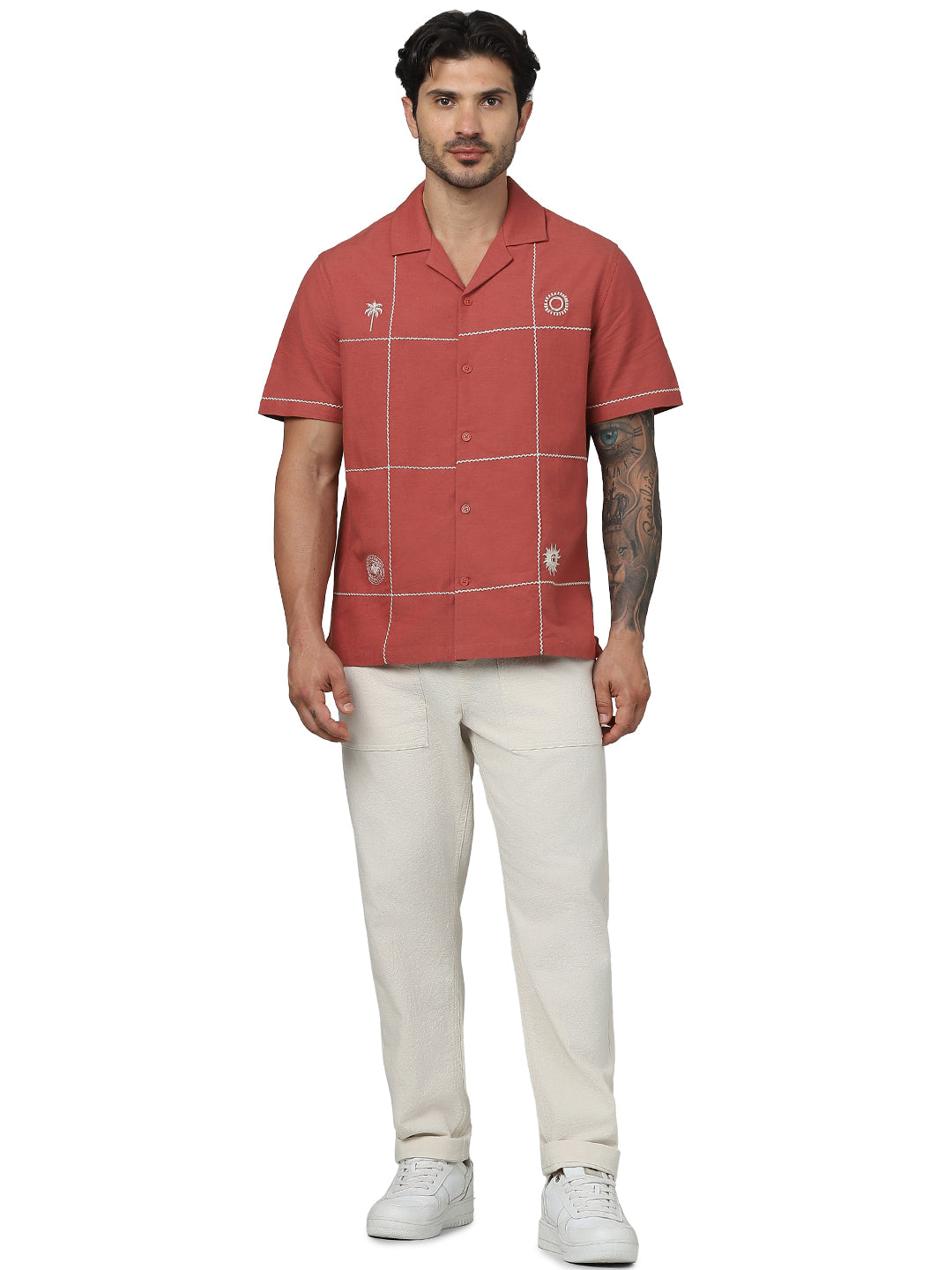 Red Embroidered Viscose Shirt